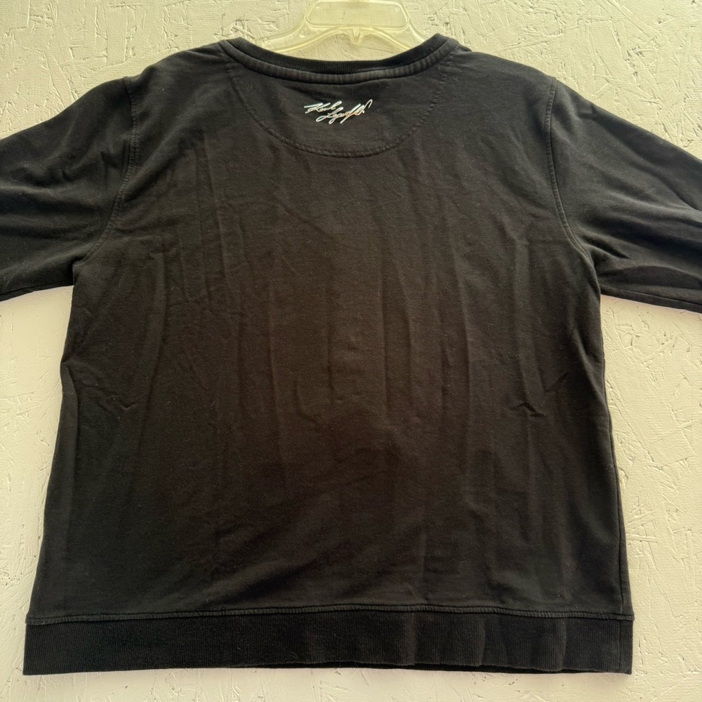 Karl Lagerfeld Black Tee with Sequined Eiffel Tower Size Large Long Sleeve - Picture 4 of 8